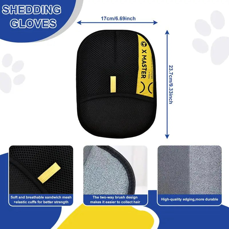 Electrostatic Pet Hair Remover Gloves - Two-Way Brush for Effective Grooming and Cleaning of Cat and Dog Hair - Portable Roller Tool