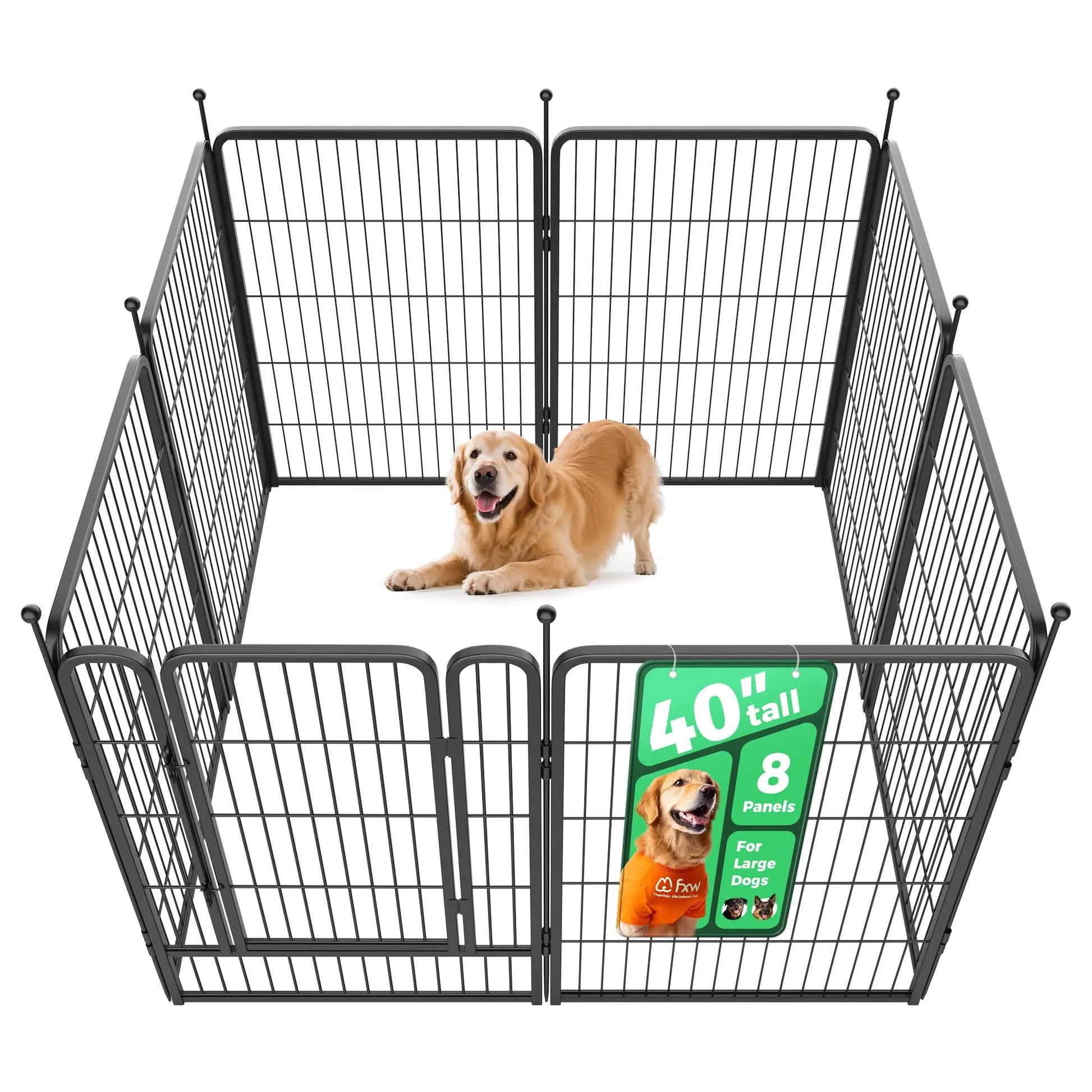 FXW Rollick Unleashed Dog Playpen - Indoor and Outdoor Use, Adjustable Heights (40"/45"/50"), Available in 8 or 16 Panels for Medium and Large Dogs, Black/White - Patented Design, Summervibes