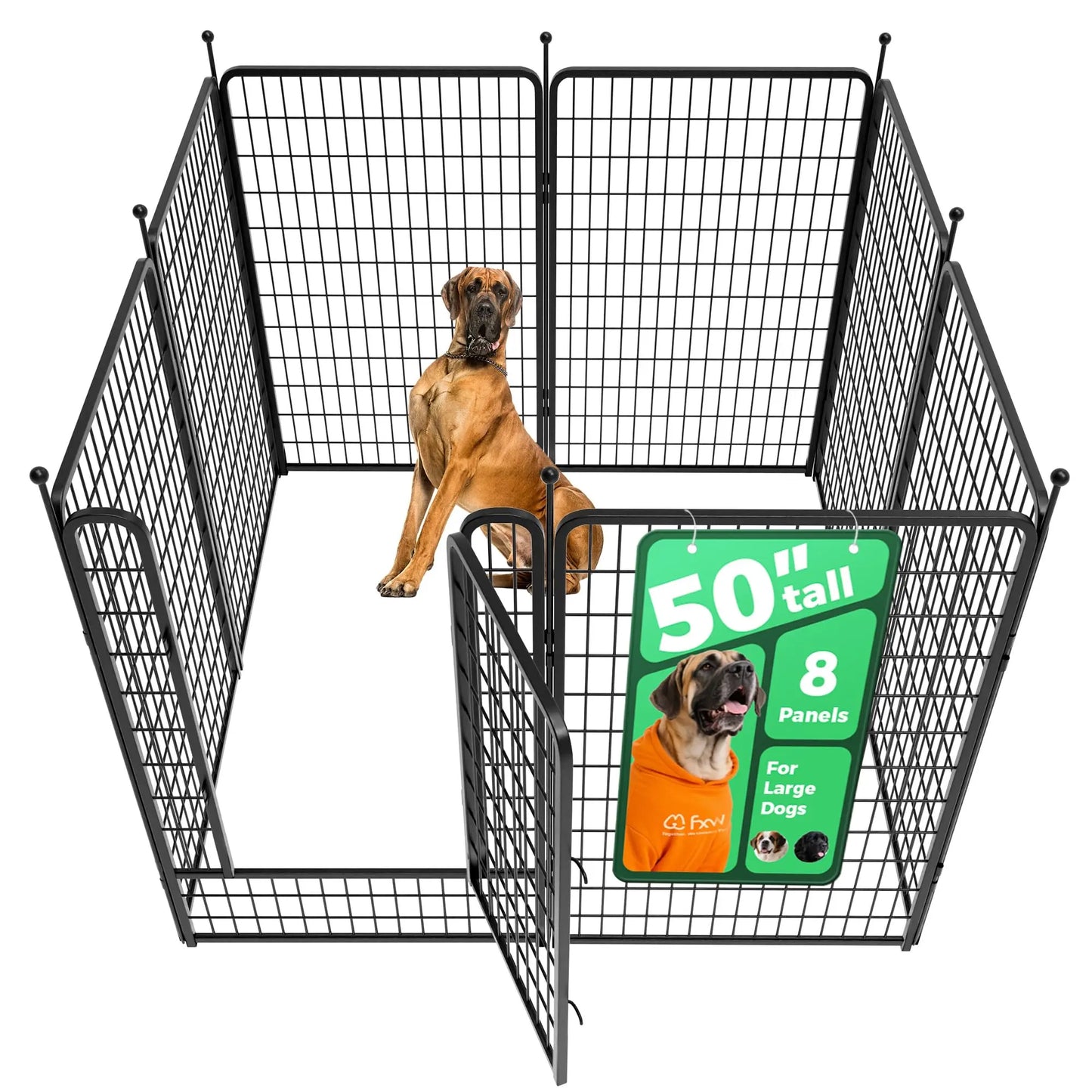 FXW Rollick Unleashed Dog Playpen - Indoor and Outdoor Use, Adjustable Heights (40"/45"/50"), Available in 8 or 16 Panels for Medium and Large Dogs, Black/White - Patented Design, Summervibes