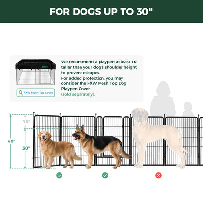 FXW Rollick Unleashed Dog Playpen - Indoor and Outdoor Use, Adjustable Heights (40"/45"/50"), Available in 8 or 16 Panels for Medium and Large Dogs, Black/White - Patented Design, Summervibes