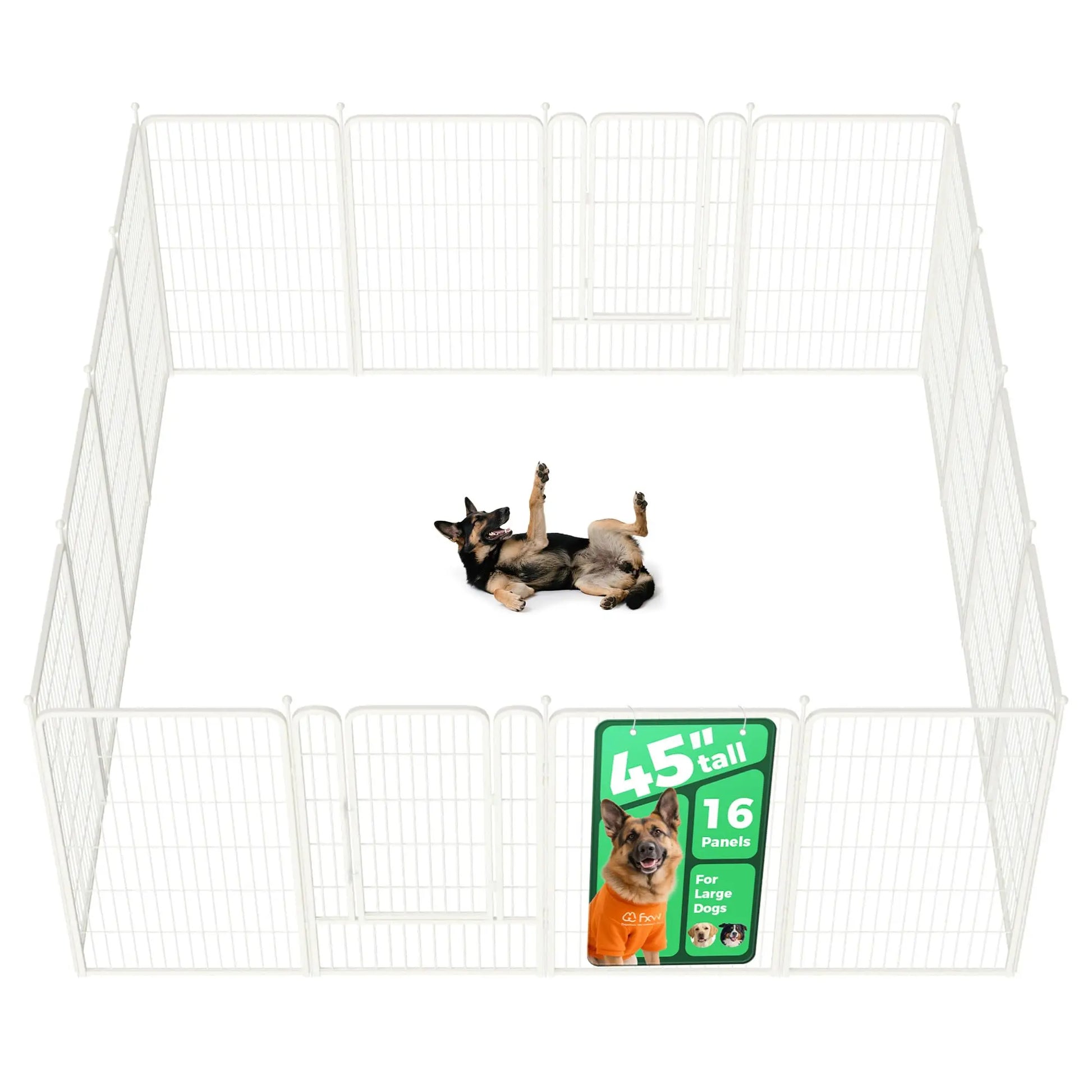 FXW Rollick Unleashed Dog Playpen - Indoor and Outdoor Use, Adjustable Heights (40"/45"/50"), Available in 8 or 16 Panels for Medium and Large Dogs, Black/White - Patented Design, Summervibes