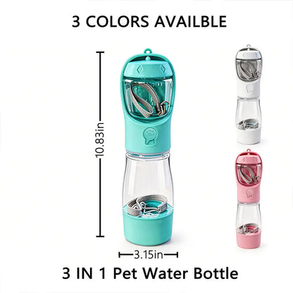 3-in-1 Portable Pet Water Bottle 20 Oz - Leak-Proof Dog Water Container with Poop Bag Dispenser for Travel, Hiking, and Outdoor Activities