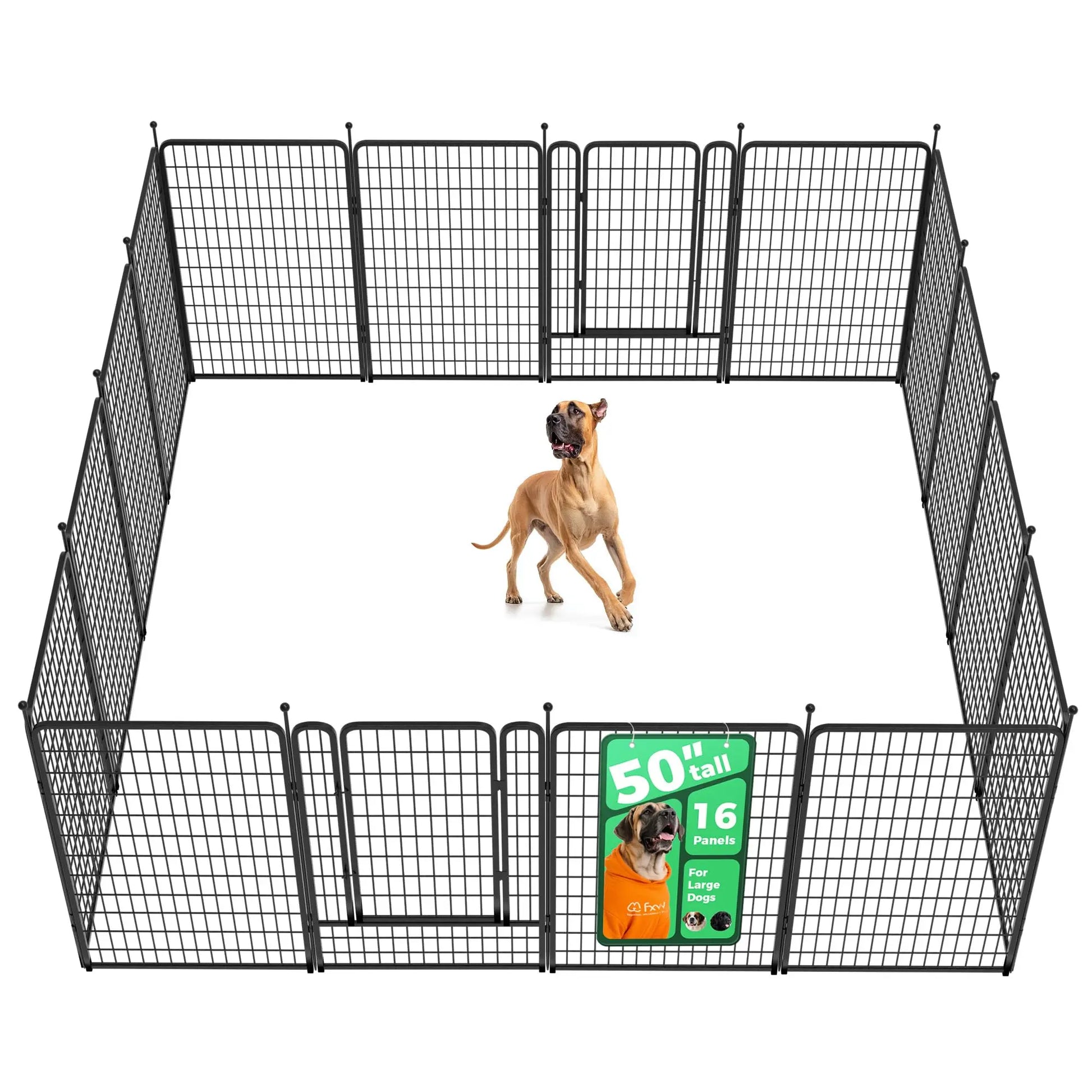 FXW Rollick Unleashed Dog Playpen - Indoor and Outdoor Use, Adjustable Heights (40"/45"/50"), Available in 8 or 16 Panels for Medium and Large Dogs, Black/White - Patented Design, Summervibes