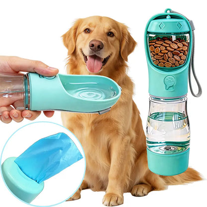 3-in-1 Portable Pet Water Bottle 20 Oz - Leak-Proof Dog Water Container with Poop Bag Dispenser for Travel, Hiking, and Outdoor Activities