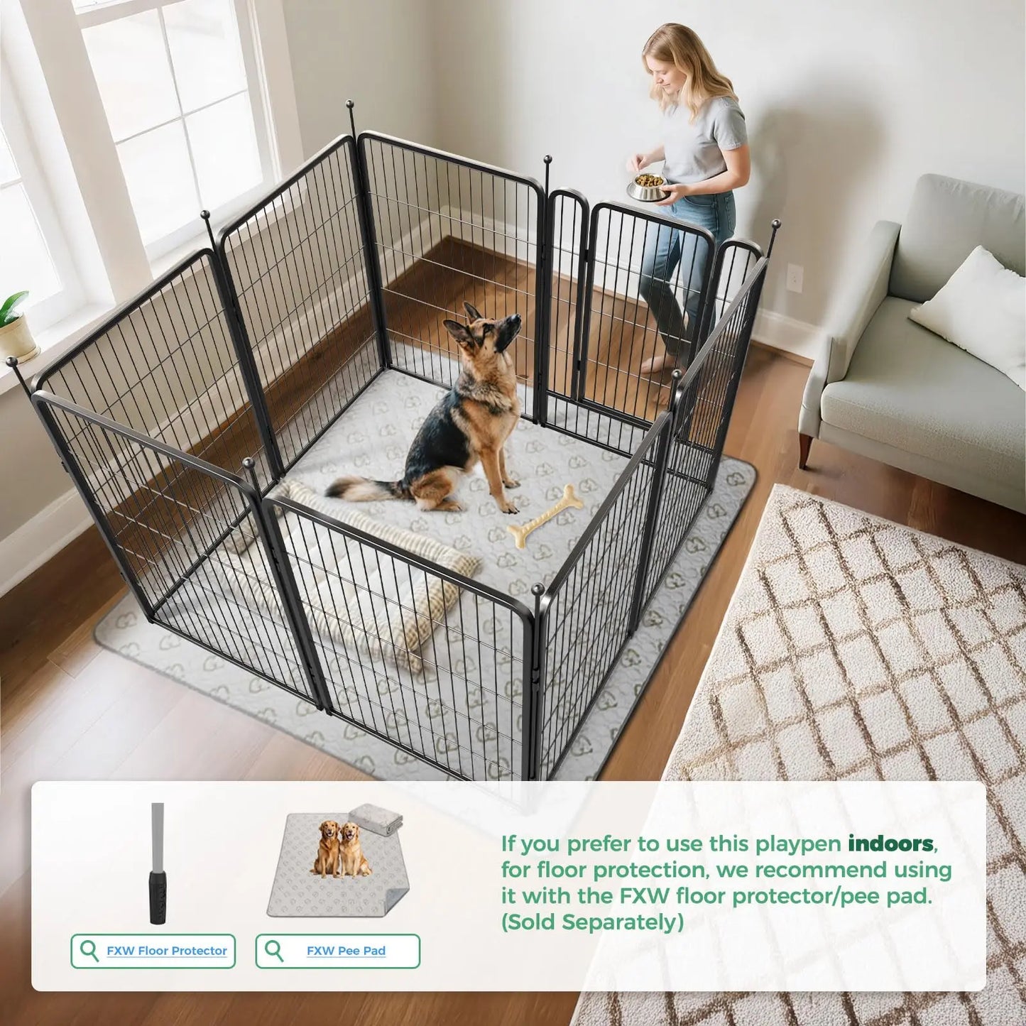 FXW Rollick Unleashed Dog Playpen - Indoor and Outdoor Use, Adjustable Heights (40"/45"/50"), Available in 8 or 16 Panels for Medium and Large Dogs, Black/White - Patented Design, Summervibes