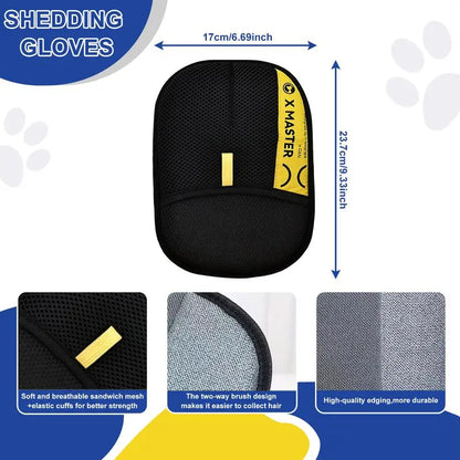 Electrostatic Pet Hair Remover Gloves - Two-Way Brush for Effective Grooming and Cleaning of Cat and Dog Hair - Portable Roller Tool
