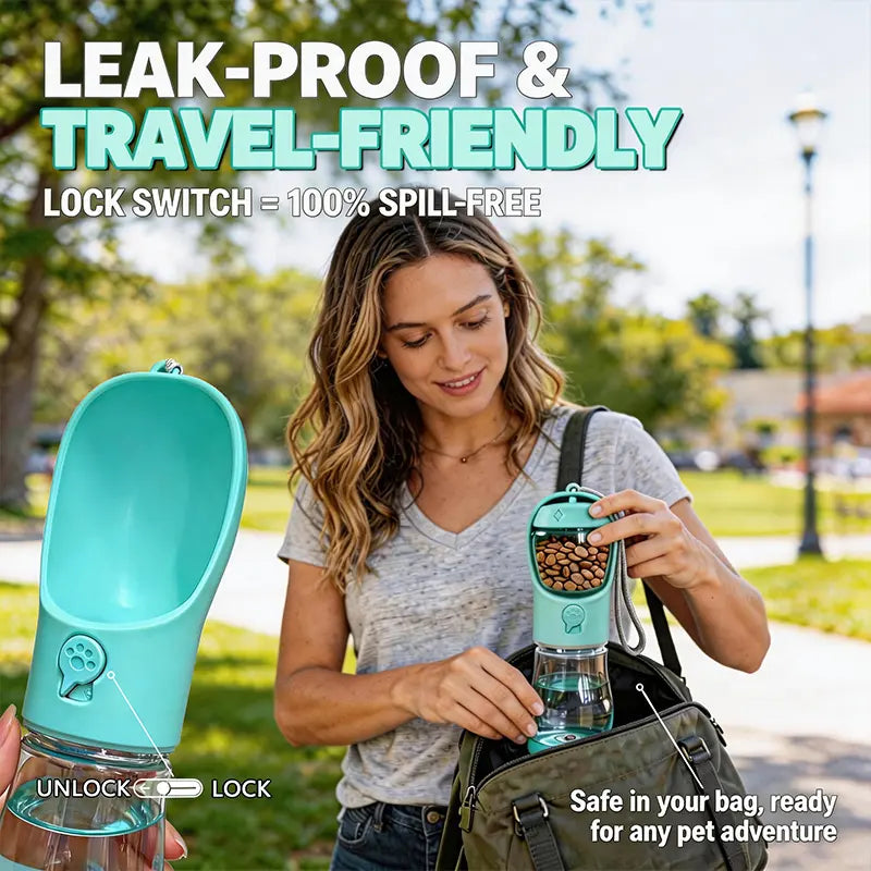 3-in-1 Portable Pet Water Bottle 20 Oz - Leak-Proof Dog Water Container with Poop Bag Dispenser for Travel, Hiking, and Outdoor Activities