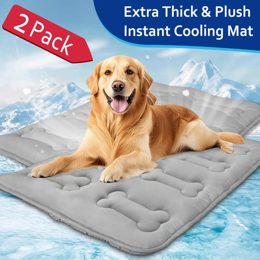 2-Pack Durable Cooling Mat for Dogs and Cats, Non-Slip Lightweight Washable Pet Cooling Pad for Indoor and Outdoor Use, Ideal for Large Breeds, Grey
