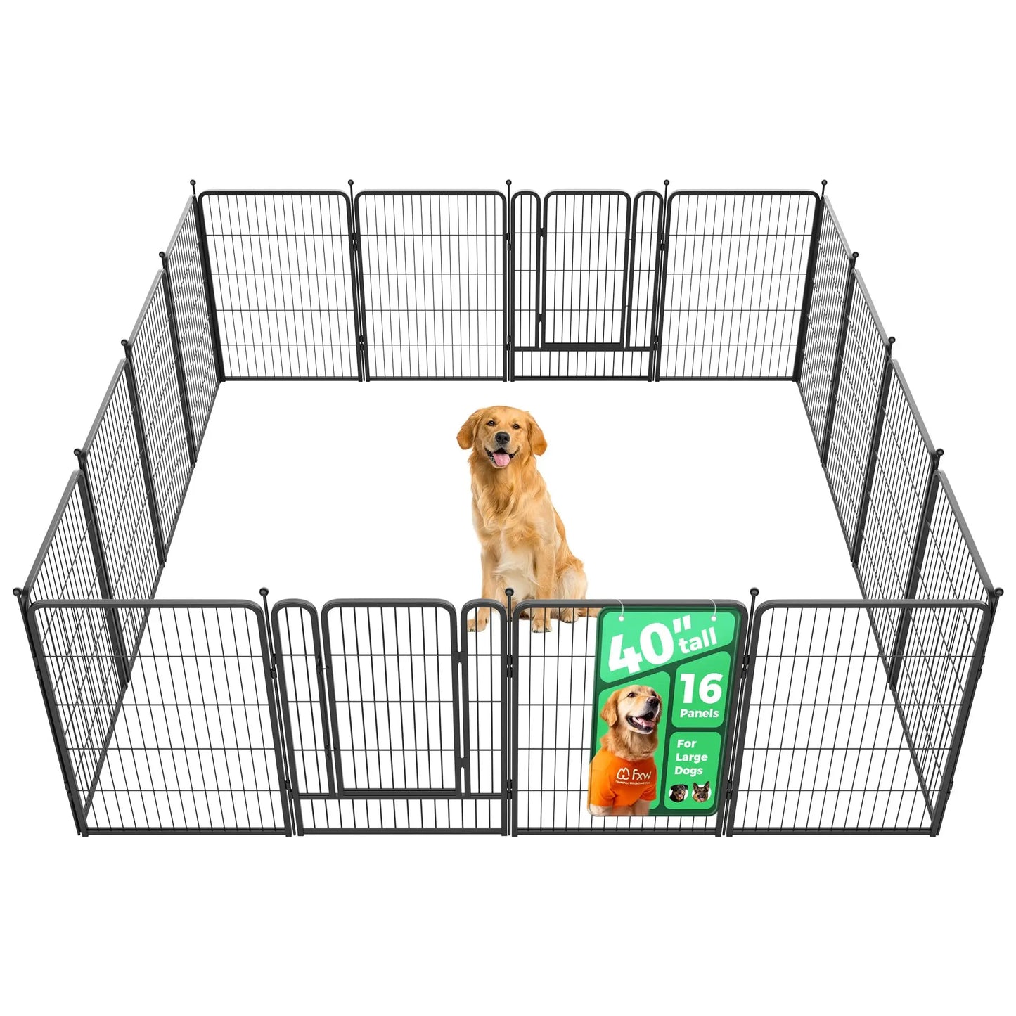 FXW Rollick Unleashed Dog Playpen - Indoor and Outdoor Use, Adjustable Heights (40"/45"/50"), Available in 8 or 16 Panels for Medium and Large Dogs, Black/White - Patented Design, Summervibes