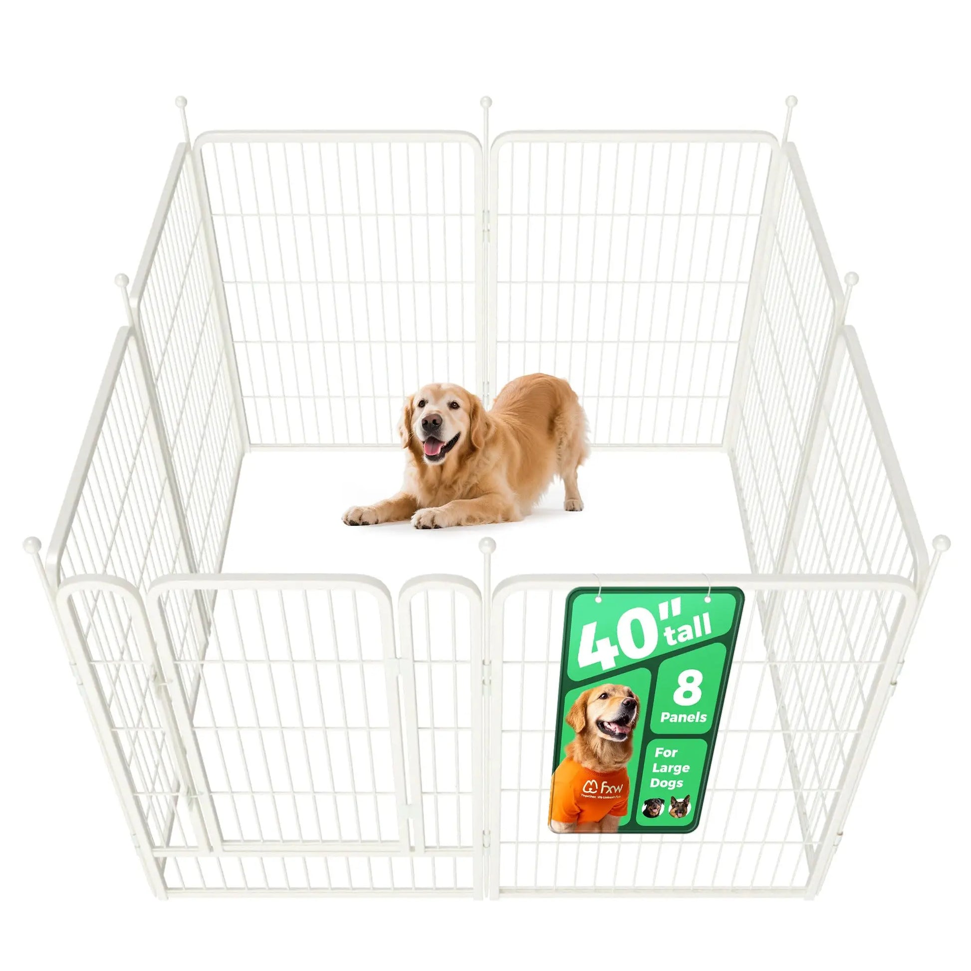 FXW Rollick Unleashed Dog Playpen - Indoor and Outdoor Use, Adjustable Heights (40"/45"/50"), Available in 8 or 16 Panels for Medium and Large Dogs, Black/White - Patented Design, Summervibes