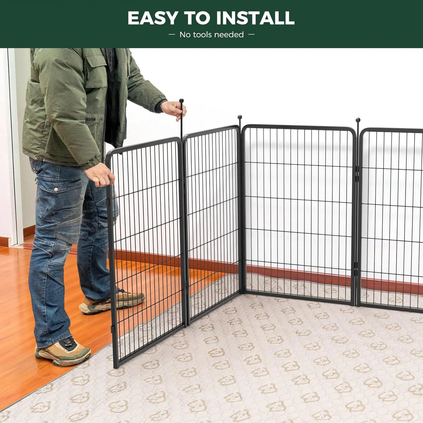 FXW Rollick Unleashed Dog Playpen - Indoor and Outdoor Use, Adjustable Heights (40"/45"/50"), Available in 8 or 16 Panels for Medium and Large Dogs, Black/White - Patented Design, Summervibes