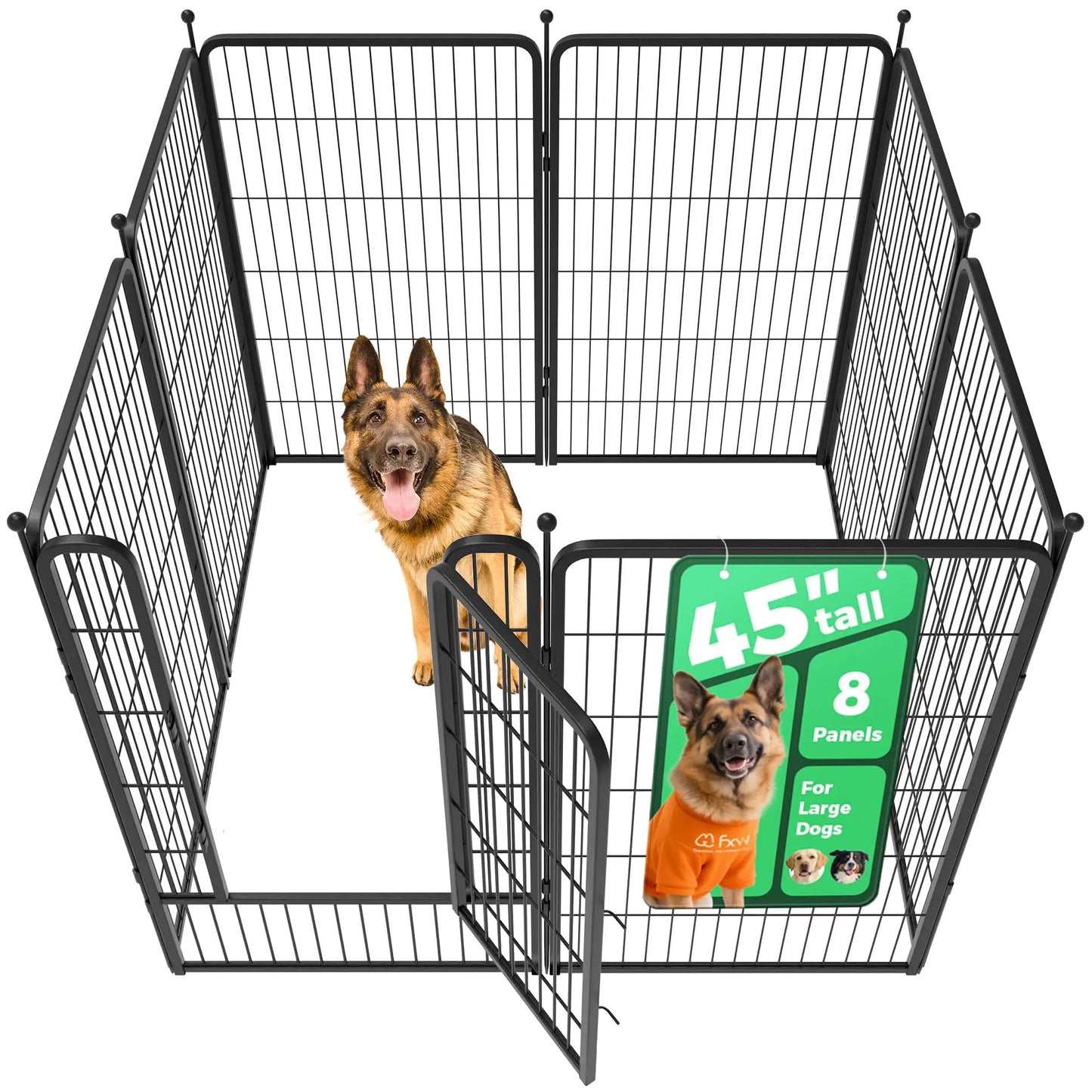 FXW Rollick Unleashed Dog Playpen - Indoor and Outdoor Use, Adjustable Heights (40"/45"/50"), Available in 8 or 16 Panels for Medium and Large Dogs, Black/White - Patented Design, Summervibes