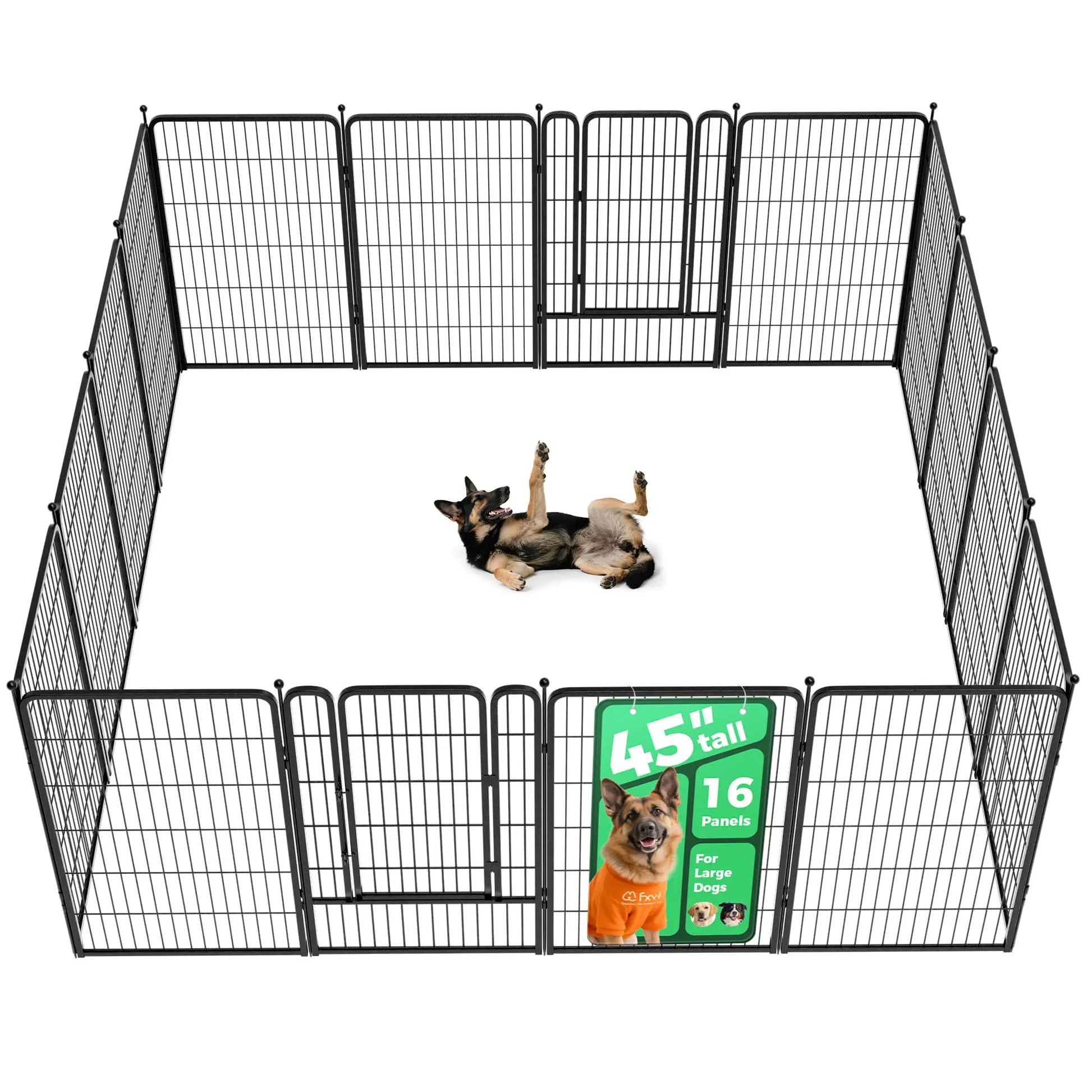 FXW Rollick Unleashed Dog Playpen - Indoor and Outdoor Use, Adjustable Heights (40"/45"/50"), Available in 8 or 16 Panels for Medium and Large Dogs, Black/White - Patented Design, Summervibes