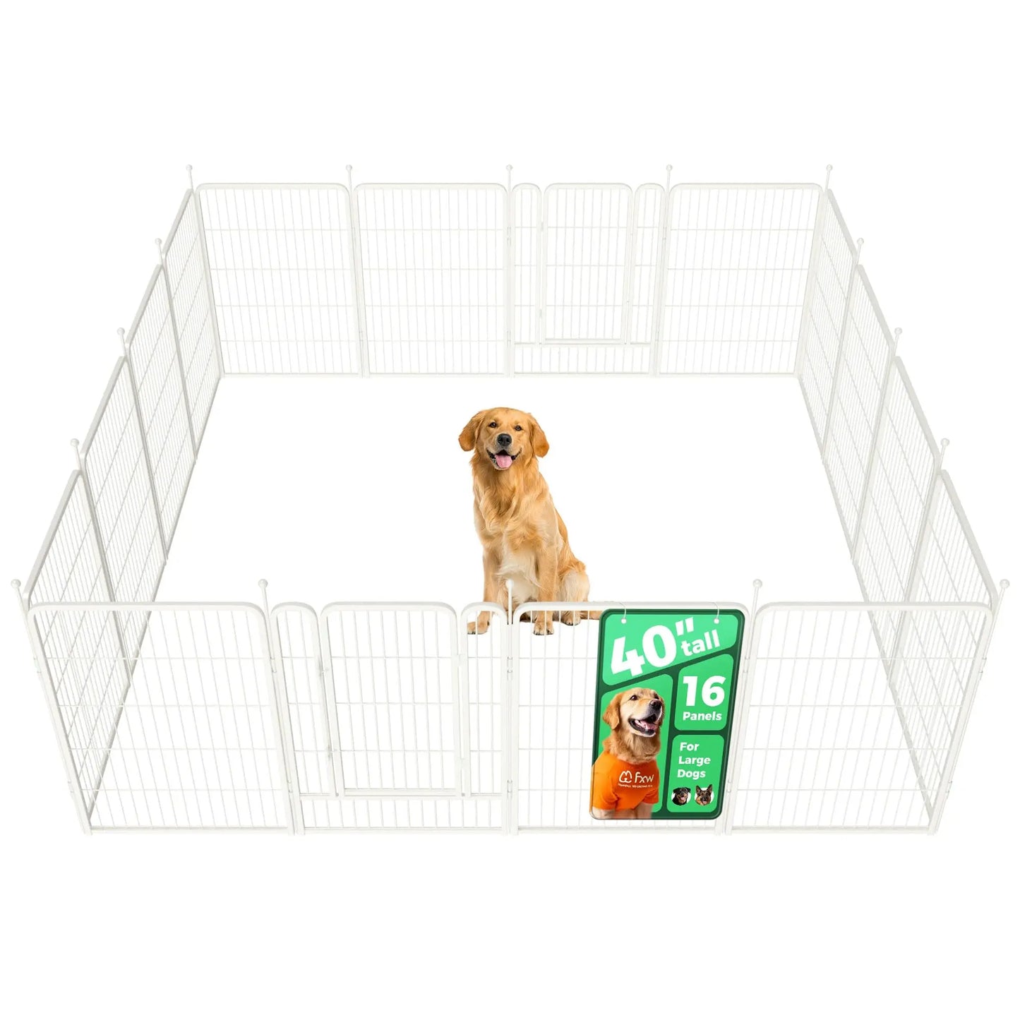 FXW Rollick Unleashed Dog Playpen - Indoor and Outdoor Use, Adjustable Heights (40"/45"/50"), Available in 8 or 16 Panels for Medium and Large Dogs, Black/White - Patented Design, Summervibes